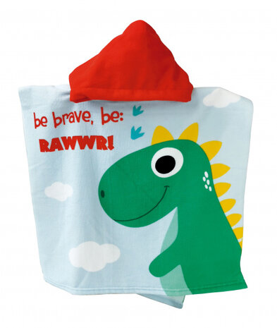 poncho dino junior 55 x 110 cm microvezel lichtblauw