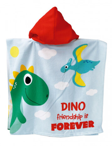 poncho dino junior 55 x 110 cm microvezel lichtblauw