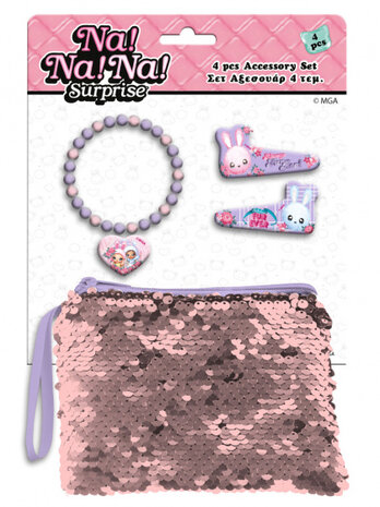 paillettentas en accessoiresset lila 4-delig
