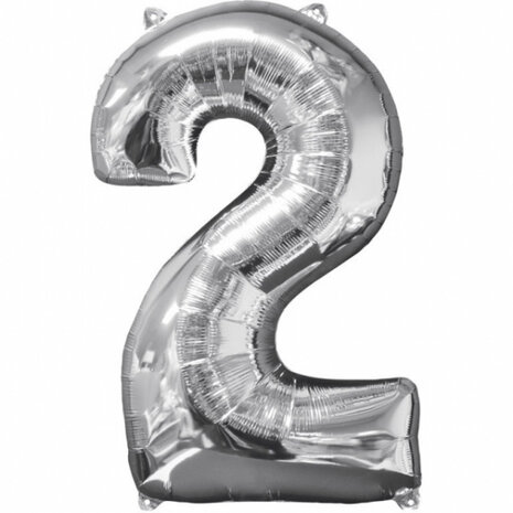 cijferballon 2 folie 43 x 66 cm zilver