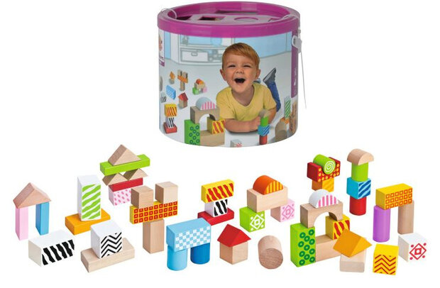 blokkenset junior 19 x 16,8 cm hout 52-delig