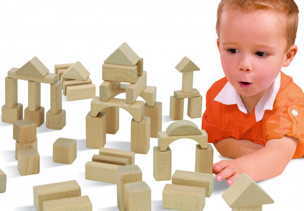 blokkenset junior 24 x 27 cm hout naturel 102-delig
