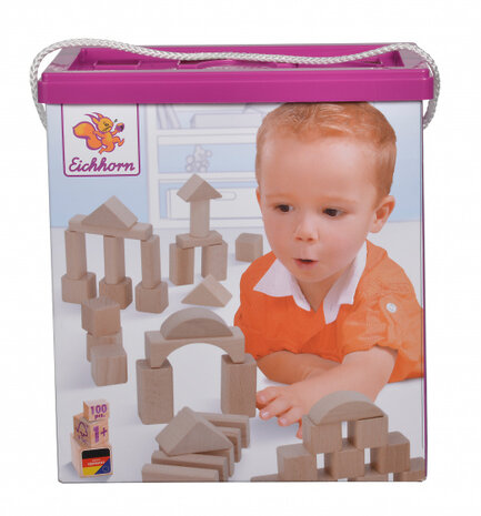 blokkenset junior 24 x 27 cm hout naturel 102-delig