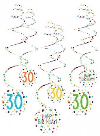 spiraalslingers 30 Confetti Birthday 61 cm papier 6 stuks
