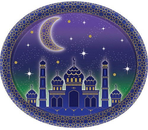 bord Eid ovaal 30 cm papier paars/goud 8 stuks
