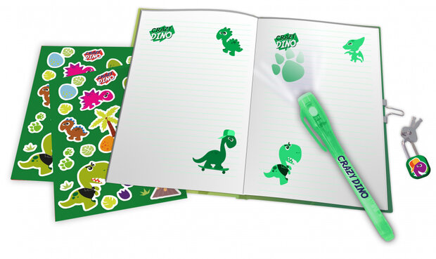 dagboek met pen Crazy Dino 23 cm papier groen