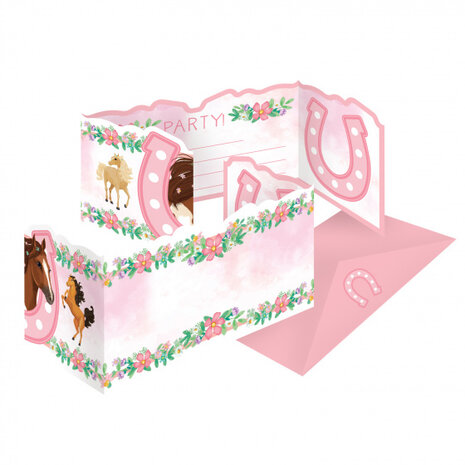 uitnodigingen Paarden meisjes papier roze 16-delig