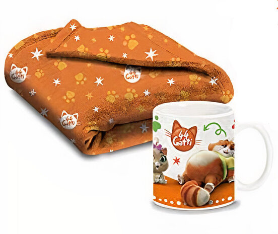 kinderset Mok &amp; Deken fleece/porselein oranje 2-delig