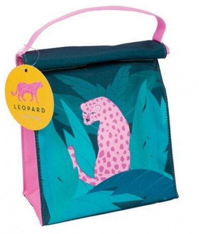 lunchtas Luipaard junior 18 x 22 cm groen/roze