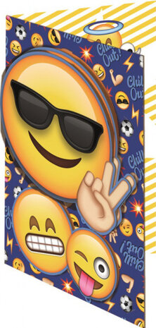 kaart 3D Smileys 20,5 x 14,5 cm papier blauw