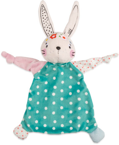 knuffeldoekje konijn 38 x 24 cm roze/turquoise