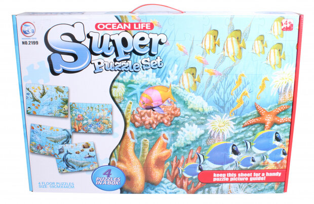 vloerpuzzel 4-in-1 oceaan 59 x 44 cm 4 stuks