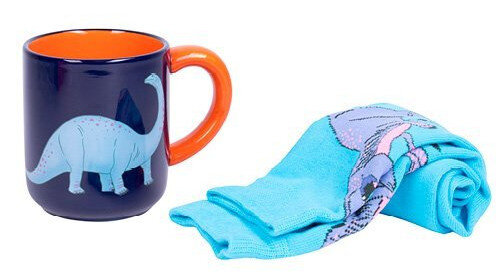 cadeauset Dino keramiek/textiel blauw/bruin