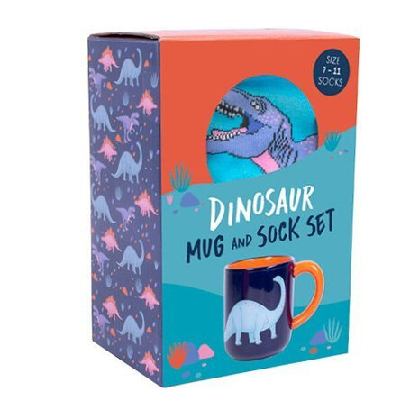 cadeauset Dino keramiek/textiel blauw/bruin