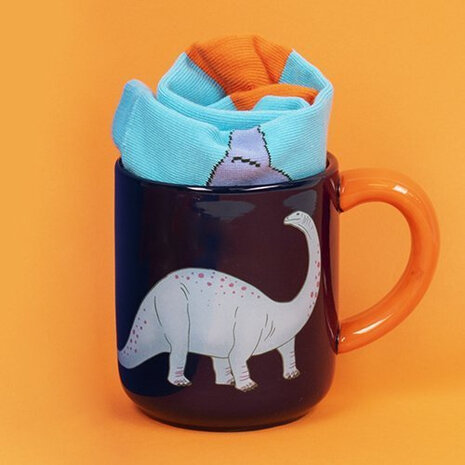 cadeauset Dino keramiek/textiel blauw/bruin