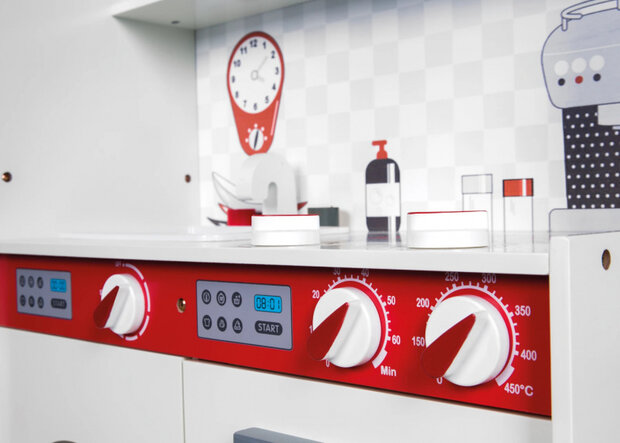 speelkeuken junior 80,5 x 29 x 85 cm hout wit/rood