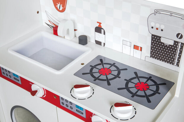 speelkeuken junior 80,5 x 29 x 85 cm hout wit/rood