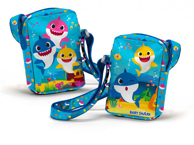 schoudertas Sharky junior 18 x 12 cm polyester blauw