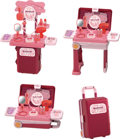 kaptafel koffer junior 17 x 38 cm rood/roze 16-delig