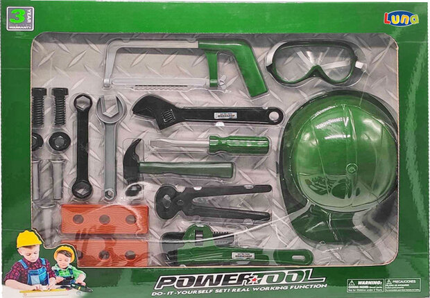 gereedschapset Powertool junior groen/grijs 19-delig
