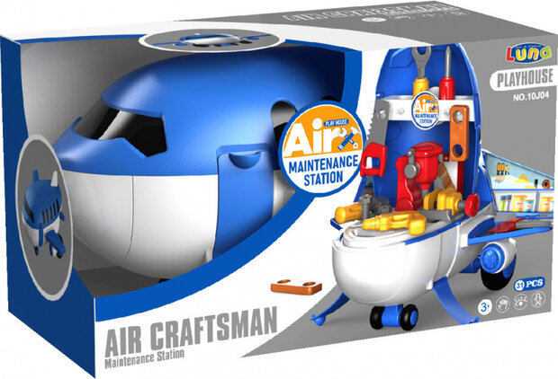 werkbank vliegtuig junior 43 x 25 cm blauw/wit 31-delig