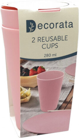 herbruikbare drinkbeker 280 ml roze 2 stuks