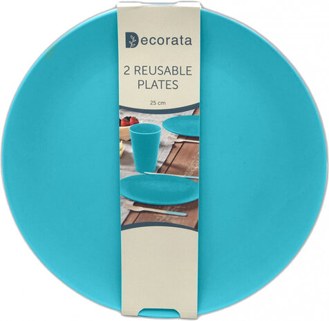 herbruikbare borden 25 cm blauw 2 stuks