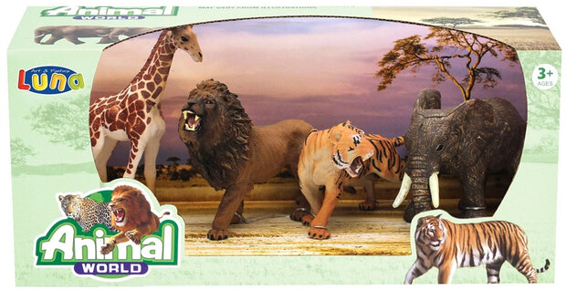 speelset Animal World Jungle junior bruin/oranje 4-delig