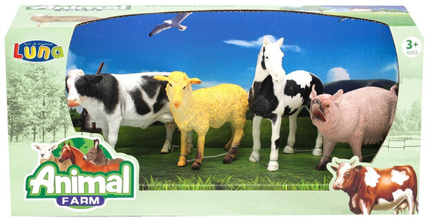 speelset Animal Farm junior zwart/wit/roze 4-delig