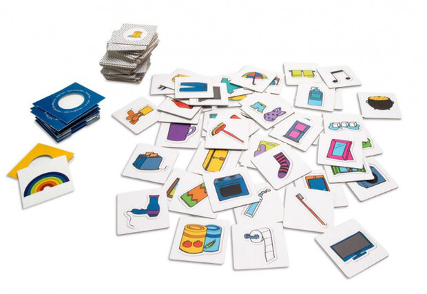 kinderspel Speurtocht karton wit/blauw/geel 123-delig