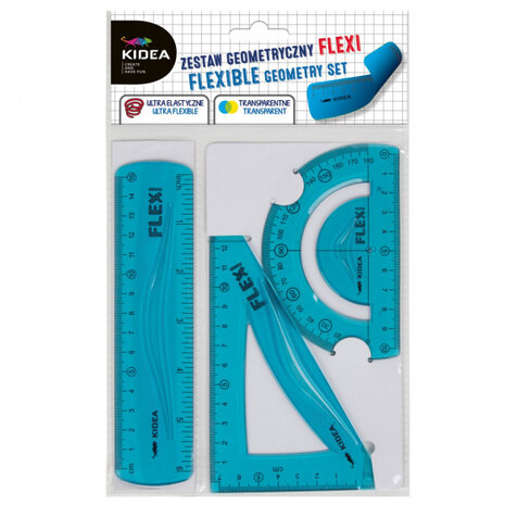 geometrieset Flexi junior 15 cm kunststof blauw 3-delig