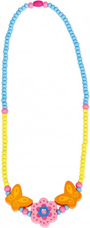 halsketting Pink Flower junior 18 cm hout blauw/geel/roze
