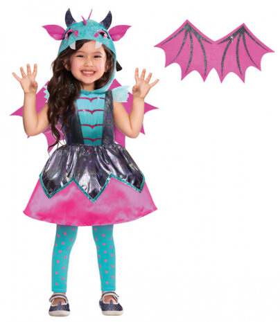 verkleedjurk Little Mystic Dragon meisjes roze maat 4-6 jaar