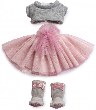 poppenkleding Eva 35 cm tule grijs/roze 3-delig