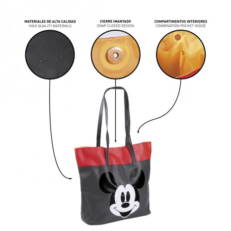 handtas Mickey 15 liter 38 x 32 cm PU grijs/rood