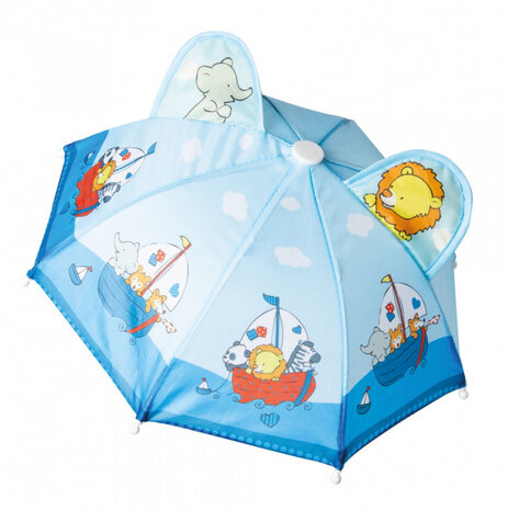 poppenregenkleding 28-35 cm polyester blauw/geel 3-delig