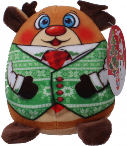 knuffel Christmas rendier 14 cm pluche bruin/groen