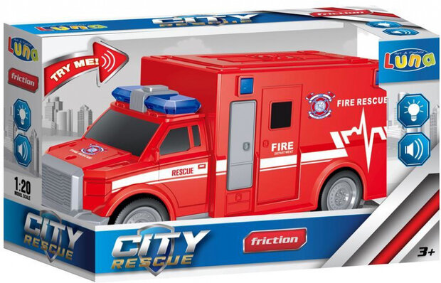 brandweerwagen City Rescue junior 1,5V frictie 1:20 rood