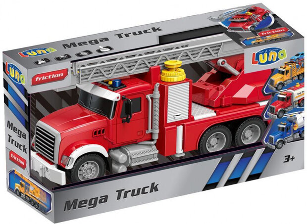 brandweerwagen Mega Truck 35 x 52 cm 1,5V frictie rood