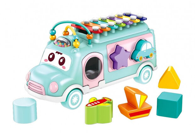 xylofoonbus kralenframe junior 30 x 19 cm blauw 8-delig