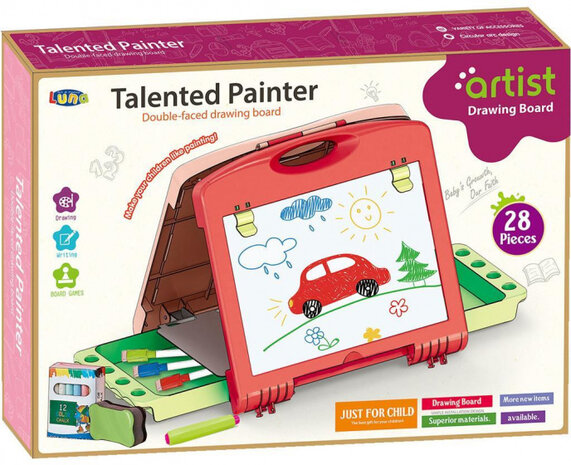 tekenbord junior 54,5 x 32 x 33,5 cm rood/roze 40-delig