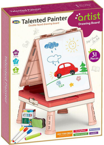 tekenbord junior 38,5 x 29 x 50 cm roze/rood 44-delig