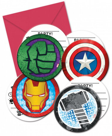 uitnodigingen Mighty Avengers 12 x 12 cm rood 12-delig