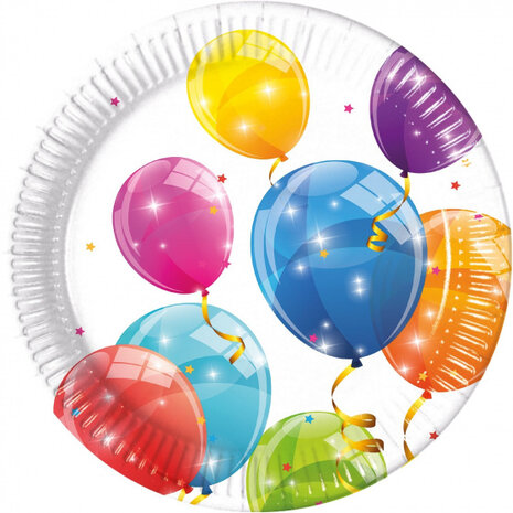 feestborden ballonnen junior 23 cm karton wit 8 stuks
