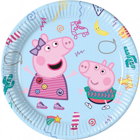 feestborden Peppa Pig 23 cm karton lichtblauw 8 stuks