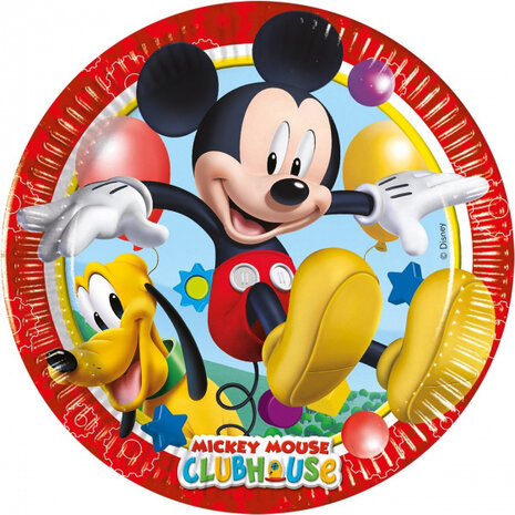 feestborden Playful Mickey 23 cm karton rood 8 stuks