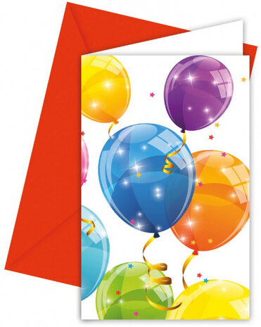 uitnodigingen ballonnen 16 x 12 cm wit/rood 12-delig