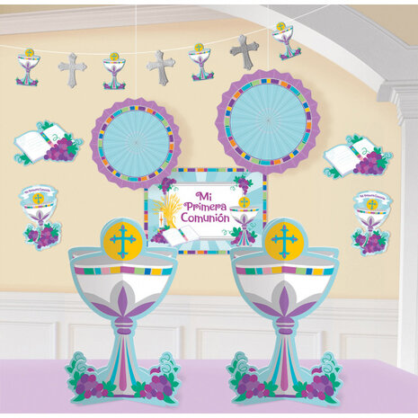feestdecoratie Mi Primera Comuni&oacute;n blauw/paars 10-delig