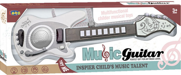 elektronische gitaar Music junior 65 cm wit/grijs 3-delig