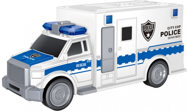 politiebus City Rescue junior 1,5V frictie 1:20 wit/blauw